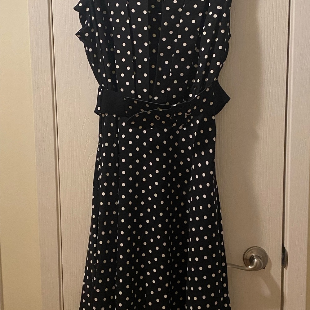 City Chic Black and White Polka Dot Midi Dress w/Accessories